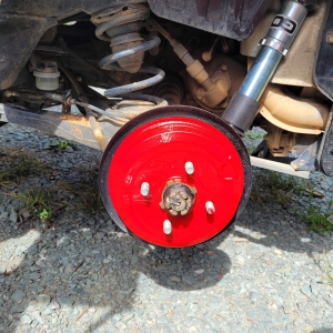 Tire Removed Red Powder Coated Drum Brake Cover
